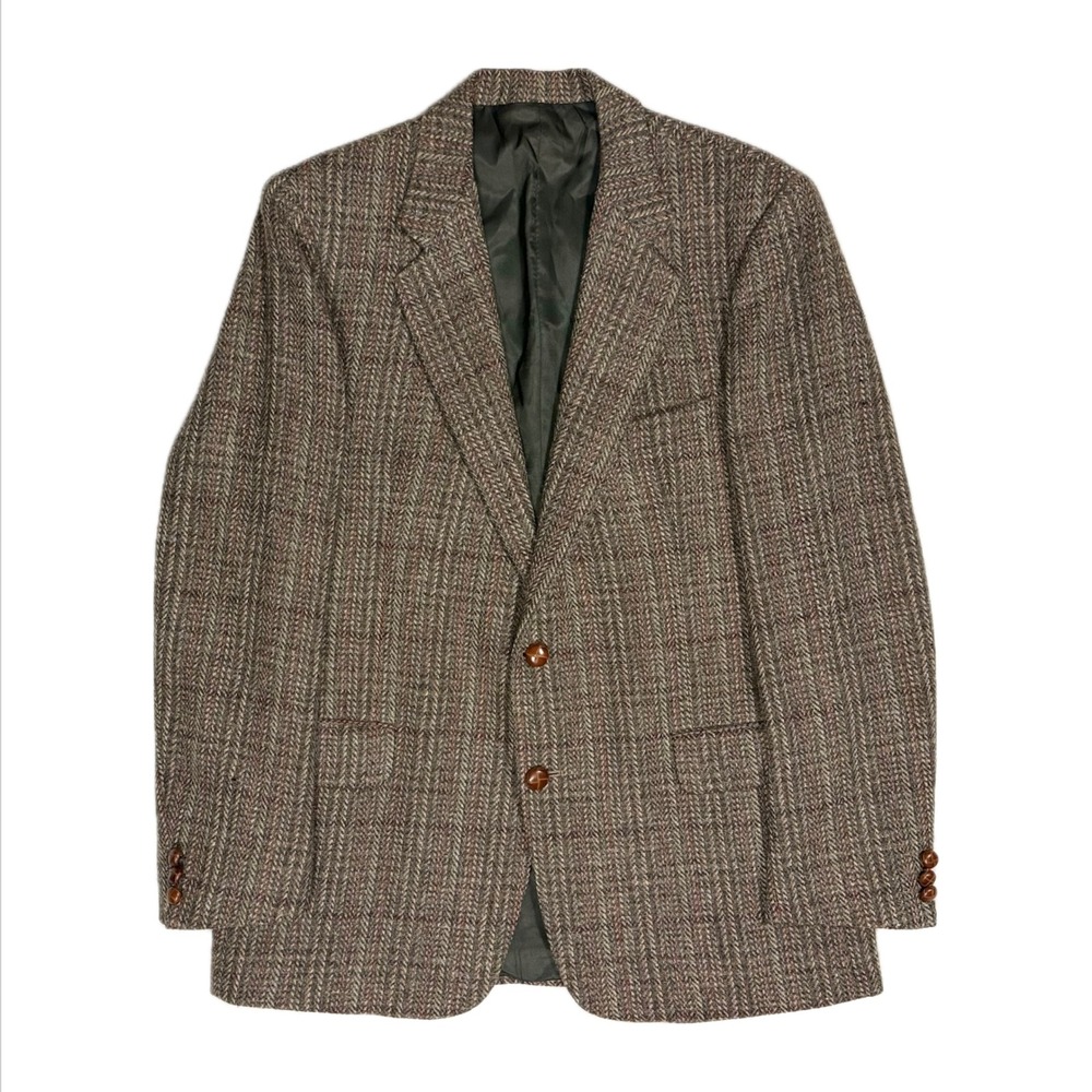 Vtg Neiman Marcus One Up wool tweed brown herringbone blazer sport coat men 42R